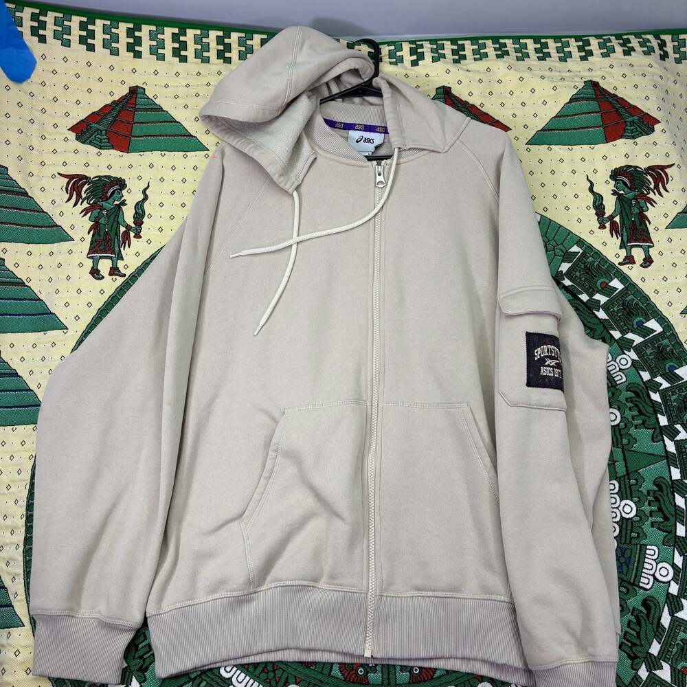 Vintage Asics Sportstyle Full Zip Hoodie Beige